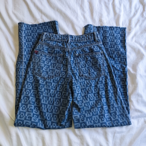 Urban Outfitters BDG Nudes Lettering High Waisted Wide Leg Raw Hem Denim Jeans - Picture 6 of 15